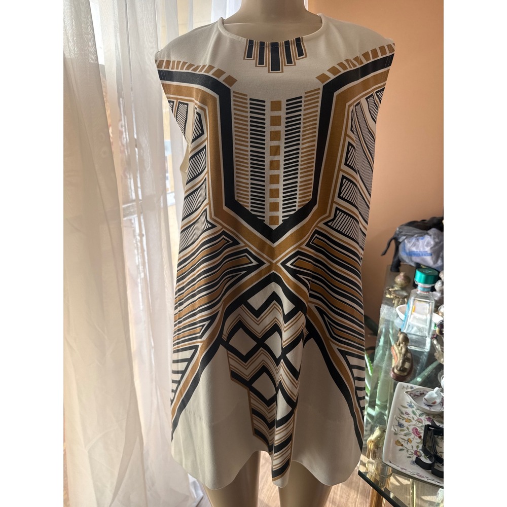 Jordan White Mini Dress with Black and Gold Geometric Print